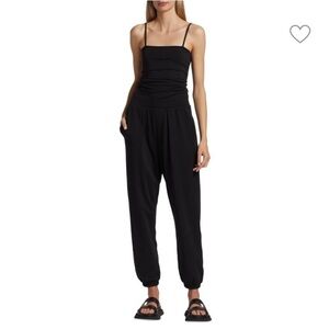 ATM Anthony Thomas Melillo Ruched Cotton Blend Jogger Jumpsuit In Black Size S